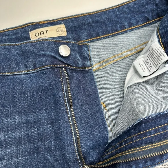 OAT NEW YORK NWT High Rise Wide Leg Jeans 10/30 Rhinestone Pocket Raw Hem - Picture 7 of 16